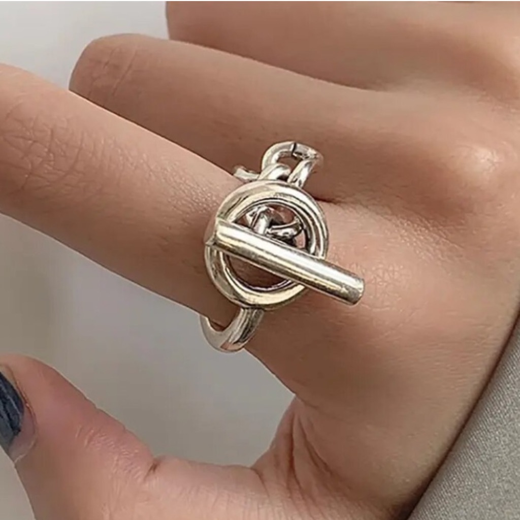Stainless Silvertoggle Chain Cross Adjustable Ring Set Size 8